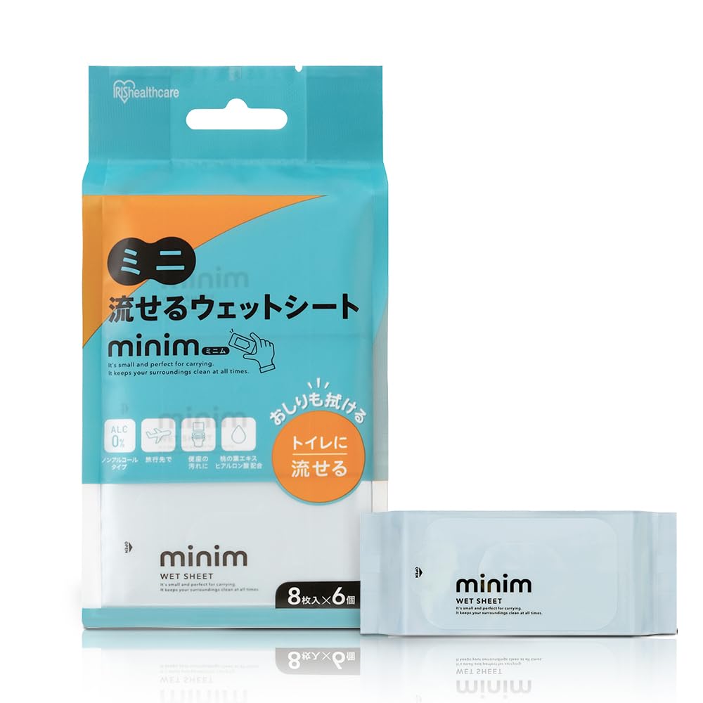 【45%OFF】【302円】 アイリスオーヤマ ミニ流せるウェットシート minim 48枚 (8枚×6個)