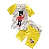 【SEBLES】ベビー 赤ちゃん 男の子 女の子 ユニセックス 半袖 ラウンドネック プリント Tシャツ 国旗 イギリス 兵隊さん ズボン ボトムス セット コットン 綿(イエロー,80cm)