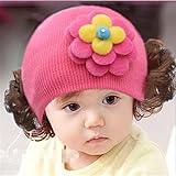ニット帽 赤ちゃん 3カ月 ～ 4歳 子供ハット かつら ウィッグ 付き 新生児 お洒落 伸縮性がある ヘアバンド ヘアアクセサリー 出産祝い プレゼント 写真小道具, 美しい花 ローズ
