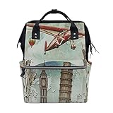 Alaza飛行機ビッグベンBookバックパックLarge Mummy Nappy旅行Nurseトートバッグ