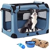 Petprescoソフト折りたたみ式犬用クレート 頑丈耐久81x58x58cmセンチメートルポータブル旅行犬クレート 柔らかい毛布、ドッグボウルとうんち袋と犬のエンクロージャ 中型犬用 屋内と屋外の使用