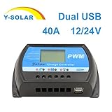 Y-SOLARソーラー充電コントローラのLCD12V24Vオートスイッチソーラーパネルの電圧レギュレータと 0.8A5VのUSB (40A)