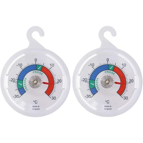Twin Pack Fridge Thermometer Dial Refrigerator Thermometer, 65 mm Dial Fridge Freezer Thermometer with Coloured Zones