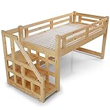 ロフトベット 木製ベット 天然木 北欧パイン スノコ 階段 左右対応 ミドルタイプ シングルベット ナチュラル