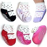 4 Pairs 6-18 Months Baby Girl Socks Newborn Toddler Girl Anti Slip Skid Mary Jane Socks + Thank you 