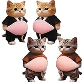 シール ステッカー 犬 ぷにぷに ぷっくり 3D 立体 おなか デブ犬 ぽっちゃり犬 可愛い インスタ映え (猫2種各1枚（4匹）) [並行輸入品]