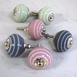 6のセットセラミックグレーピンクグリーンVintage Shabby Chicストライプ食器棚キャビネットドアハンドルプルノブ