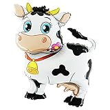 Cute Cowブラックホワイトスポットベル41 "ファームパーティーベビー赤ちゃん動物Mylar Balloon