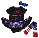 [キッズコーナー] アメリカの独立記念日 All American Girl ベビー服 レッグウォーマー付き ヘアバンド付き ワンピースドレス チュチュ (Black, 12-18 Months) [