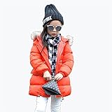 InitialG【イニシャルジー】キッズ ダウンコート ダウンジャケット トップス 無地 フード付き ファー付き 男女兼用 021-xzh-1612(110 オレンジ )