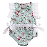 Brightup赤ちゃんの女の子のレース花のコットンロンパー、夏のジャンプスーツボディスーツ