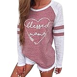 Aliciga 人気 丸い襟 トップス 長袖 杢カラー thankful gateflu blessed / blessed mama / First I Need Coffee プリント Ｔシャツ 