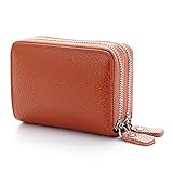 PALADY カードケース　おしゃれ財布　 たっぷり紙幣収納 本革定期入れ 名刺入れ 小銭入れ 大容量 ダブルファスナー じゃばら式収納 男女兼用