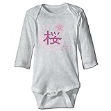 Sasa85 桜 月 花吹雪 花落ちる イラスト 長袖ボディースーツ ベビー服 連帯服 赤ちゃん フィットオール グレー 6 M