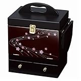 蒔絵調コスメボックス メイクボックス 【えんじ】 幅26cm 持ち手 ミニテーブル 三面鏡付き MUD-6163EN