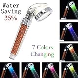 LEDシャワーヘッド フィルターシャワーヘッド 7色 ハンドシャワーヘッド 35％節水浴室スプリンクラー 塩素除去 マイナスイオン発生 バススプレーヘッド[工場直販]。