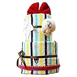 DOUBLE_B(ダブルビー) mikihouse(ミキハウス) 使用 出産祝い 日本製 2段 おむつケーキ 今治タオル パンパースS オーガニック ガラガラ imabari towel 男の子でも女