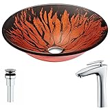 Forteシリーズdeco-glass容器シンクであるレッドとブラックwith Crown蛇口でクロム