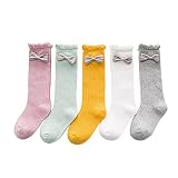 【爱莉セレクトショップ】靴下 子供 女の子 キッズ 靴下 ハイソックス 5足セット リボン 無地 発表会 通学 (S(2-4歳))
