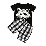Mimoonkaka 子供服 幼児 赤ちゃん 男の子 フォックス Tシャツ チェック柄 ショートパンツ 服 衣装セット トップス キッズ ボーイズ 超可愛い　おしゃれ 涼しい スポーツ　夏