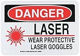Brady 129253 Radiation and Laser Sign, Legend "Laser Wear Protective Laser Goggles", 7" Height, 10" 