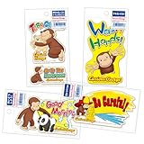 おさるのジョージ ステッカー ダイカット 英語のメッセージ 水に強いフィルム素材 (4枚セット, 4種001-004)