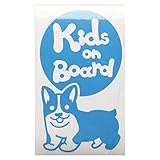 ブルー（青） 犬 コーギー 走る Kids on board キッズオンボード ステッカー 窓ガラス用シールタイプ 車 円戌 干支 動物