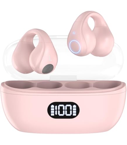 Amazon.co.jp: ワイヤレスイヤホン、ピンク、充電ケース付き