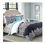 5pc Adorable Teen Girl Black Teal Damask Full Queen Comforter Set [並行輸入品]