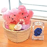 [florence du]プードルバスケット(造花)&1輪バラ（ブルー）ミニプリザーブドフラワーアレンジ ジュエリーボックス入 フラワーギフト 花 ギフト 誕生日 結婚 お祝い