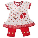 ベビー 赤ちゃん キッズ 子供用 お花とかわいいてんとう虫 半袖Tシャツワンピースとズボンのセット ベビー服上下セット 夏服 トップスとボトムスセット 女の子 ガールズ (6-12ヶ月) (ホワイト/