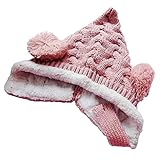 ベビーキャップ – SODIAL ( R )ベビー男の子女の子ニットかぎ針編みリブポンポン付き冬帽子キャップ暖かい冬(ピンク)