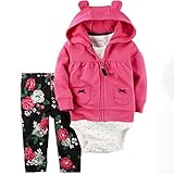 カーターズ（Carter's）女の子用赤紫3D立体耳フード付きフリースジャケットお出かけ用上下3点セット (6months(61-67cm)) [並行輸入品]