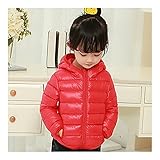 子供　キッズ　軽量　保温　ダウンジャケット　コート　男の子　女の子　フード付き　着心地良い　レッド　100