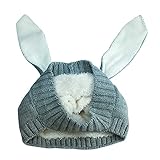YUANSHOP1 かわいいニット帽 ウサギの耳 ニット帽子 キャップ ベビー キッズ 赤ちゃん 子 子供 用 厚い 保温 防寒 防風 お出かけ お散歩に 多色 (ベルベットある, グレー)