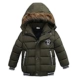 POTOJP 子ども用 中綿コート フワフワ毛襟 ダウンジャケット ジッパー ダウンコットンコート キッズ 上着 フード付け アウター 男の子 冬 防寒綿服 コットンジャケット 日常着 (120, グ