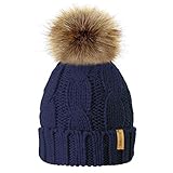 SIEGES キッズ帽子 ニット帽 ボンボン付き 可愛い 防寒 冬 子供 女の子 男の子 8色 (ネイビー)