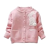 WIN 女児 女の子 子供服 長袖 ニットセーター ニット ウェア シャツ トップ セーター カーデ 春秋 可愛い　おしゃれ着　冷房対策 お出かけ ニット (90CM, ピンク)