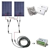 ECO-WORTHY 200W ソーラーパネルキット 100W*2個 太陽光発電＋5mケーブル＋15A PWMチャージーコントローラー＋Z取付金型