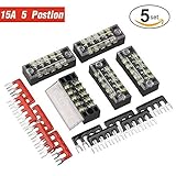 Qishare 5個 600V 二重列 電気バリア ブロック 組端子台 + 10個 400V 絶縁された ターミナルバリア ストリップ組み合わせ (15A 極数5)