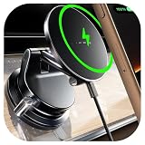 LISENスマホホルダー 車 ワイヤレス充電 マグネット【15W急速充電+真空吸盤+レバー調整、係止ロック】magsafe 車載ホルダー【24×N55磁石+万向調節+1秒で着脱】車 スマホスタンド 史上最強の磁力 安定性拔群 Mag-safe 車載 真空吸着式スマホホルダー 車 マグネット 携帯ホルダー 折りたたみ式 iPhone17Air/17pro max 16-12/シリーズ対応