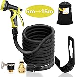 伸びるホース ホース 散水ホース マジックホース シャワーノズル・収納フック付き 3倍に伸びる 掃除 ガーデニング 洗車 VICKMALL (5m→15m)
