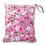 iZivベビー防水再利用可能 ウェットとドライ おむつバッグポーチダブルジッパー印刷おむつ袋(ピンクモンキー)