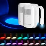 充電式16色トイレ夜ライトip67防水設計、モーションセンサーLEDトイレボウルライト、5ステージディマー、モーション検出、長持ち 2 Pack ホワイト 550plus