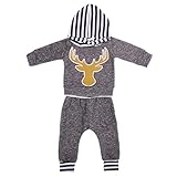 【ノーブランド品】赤ちゃん　ベビー　コットン　長袖　トナカイ柄　Tシャツ　パンツ　2点　パジャマ　普段着　部屋着　上下セット　衣装　全4サイズ - 70センチメートル