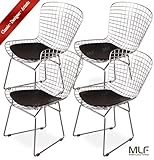 MLF? Harry Bertoia Wire Side Chair (Set of 4). Chromed Wire Frame with Plastic Feet & PU Leather Cus
