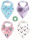 Baby Bandana Drool Bibs Organic for Girls with Snaps, Absorbent Soft Cotton for Teething Feeding Bab