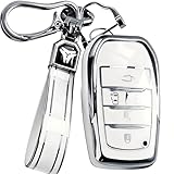 JUNSKY アルファード ヴェルファイア 40系 ノア 新型 ヴォクシー 90系 シエンタ トヨタ適合 スマートキーケース キーカバー お洒落 キズ防止 アルファード キーホルダー (光沢, ホワイト／プラチナ)