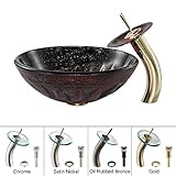 Kraus C-GV-681-19mm-10G Magma Glass Vessel Sink and Waterfall Faucet Gold [並行輸入品]