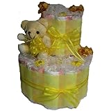 宝堂おむつケーキ【2段】パンパースMサイズ使用イエロー＆くまさん出産祝い男女共用